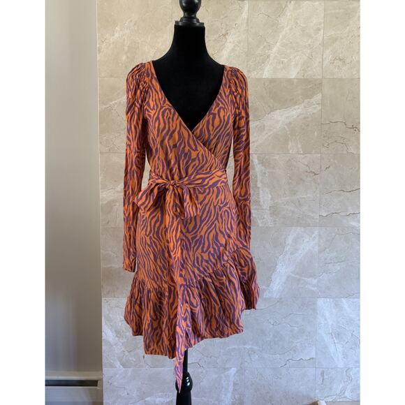 Rotate Birger Christensen Orange Tiger Mini Wrap Dress - EU 34 / US 2 Maximalist - Picture 5 of 13